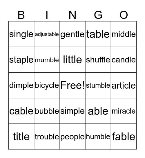 LE Word Bingo Card