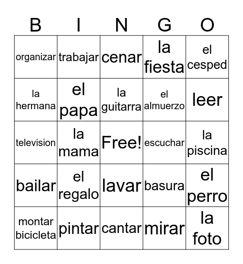 Espanol Bingo Card