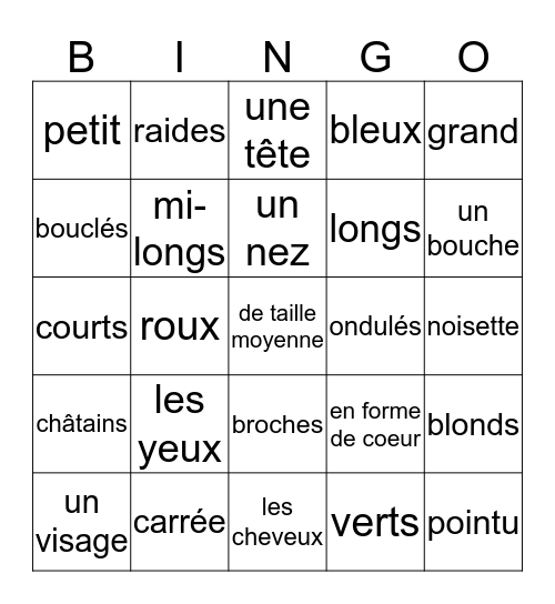 Les Descriptions  Bingo Card