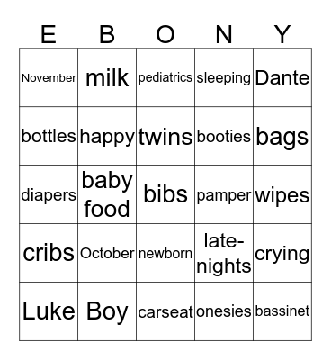 Irrizarry Babies  Bingo Card
