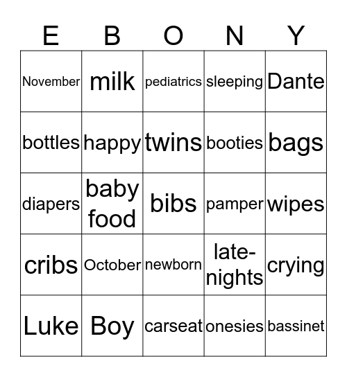 Irrizarry Babies  Bingo Card