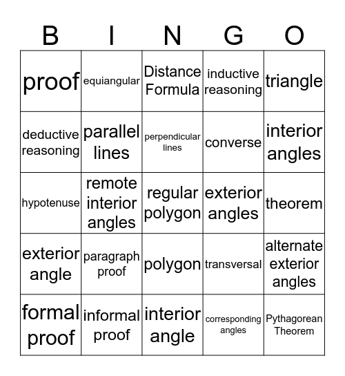 Ch. 5 Vocabulary  Bingo Card
