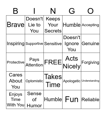 Friendship Bingo Card