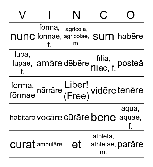 LNM I - Ch. 1 and 2 Bingo Card