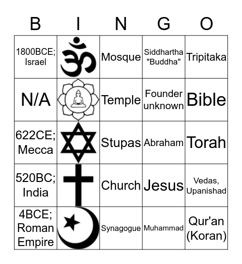 Religions Bingo Card