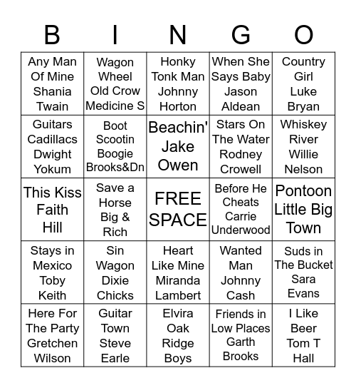 Country Bingo Card