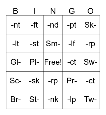 Blends Bingo Card