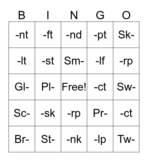 Blends Bingo Card