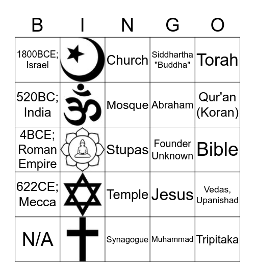 Religions Bingo Card