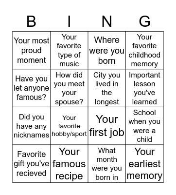 Conversation Bingo Card