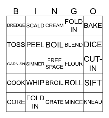 COOKING TERM REVIEW Bingo Card