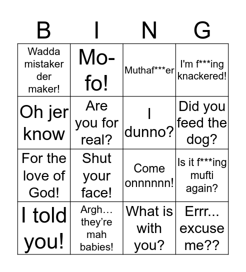 Sue-ism Bingo! Bingo Card