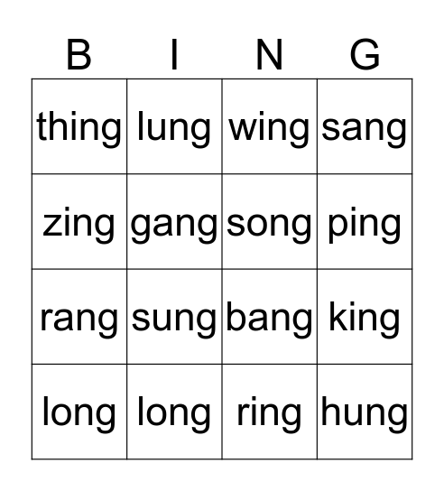 ng glued sounds bingo card