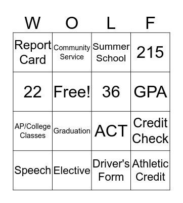 High School 101 Bingo Card