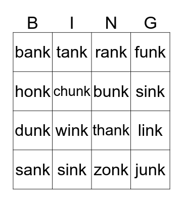 -NK Glued Sounds BINGO Card
