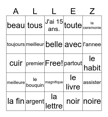 French II, en janvier Bingo Card
