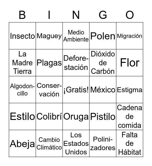 ¡Polinizadores!  Bingo Card