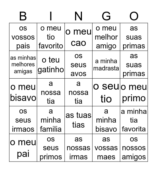 Possessivos - Bingo Card