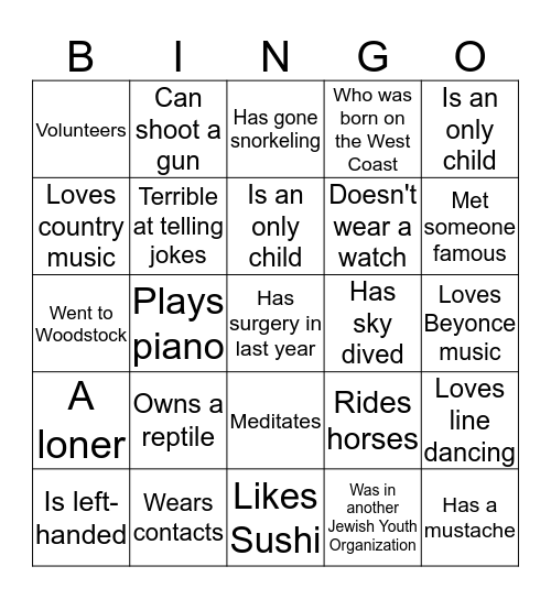 BBYO Bingo Card