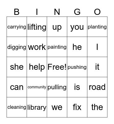 Helping in the Community - K and Newcomer Bingo Card