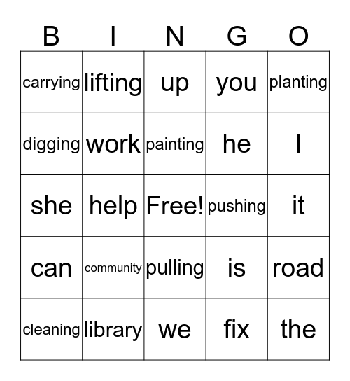 Helping in the Community - K and Newcomer Bingo Card