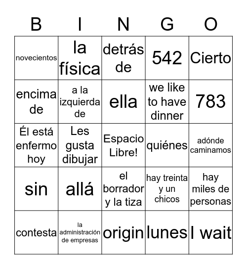 Bingo Español Bingo Card