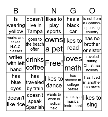 Find Someone Who.... Bingo Card