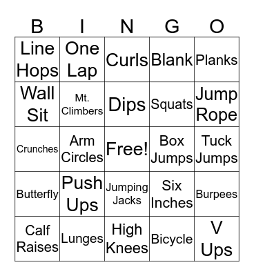 Lifetime Fitness Bingo Card