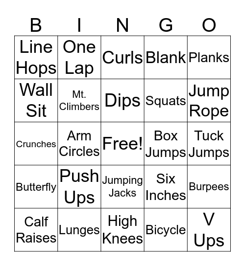Lifetime Fitness Bingo Card