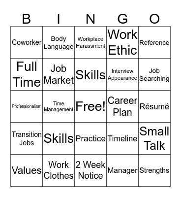 Employment Bingo Card