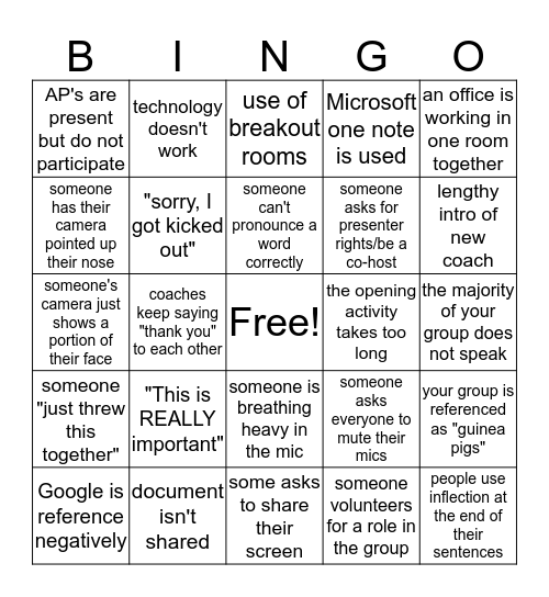 PD Bingo Card