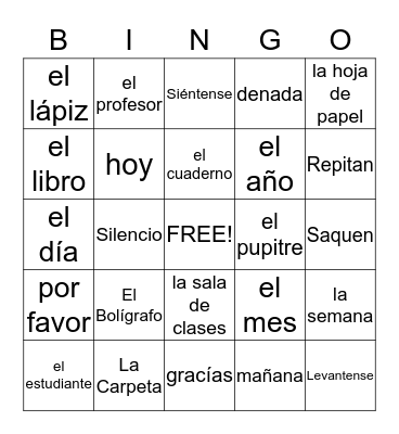 EN LA CLASE Bingo Card