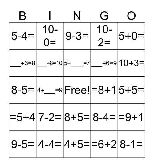 Math  Bingo  Bingo Card