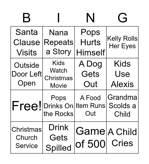 Rogers Christmas Bingo Card