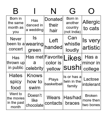 Find Someone Who Bingo Card