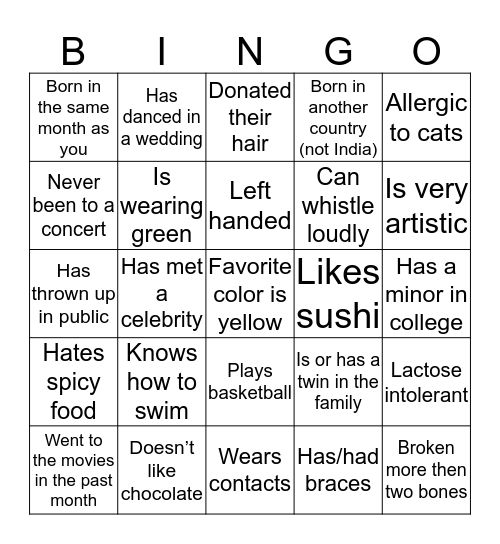 Find Someone Who Bingo Card