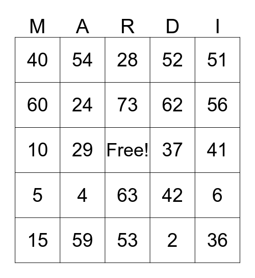 Mardi Gras Bingo Card