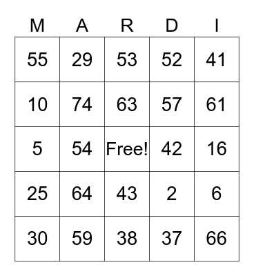 Mardi Gras Bingo Card