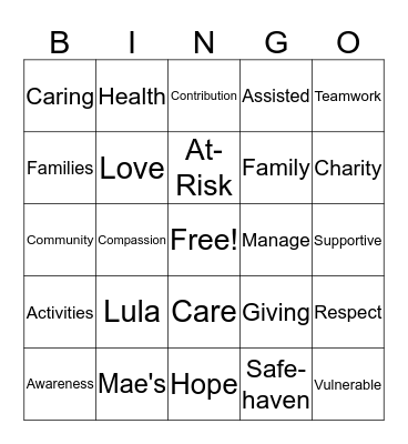 Lula Mae's Day Center  Bingo Card