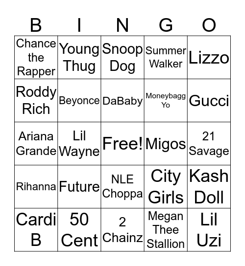 Hip Hop Bingo Card