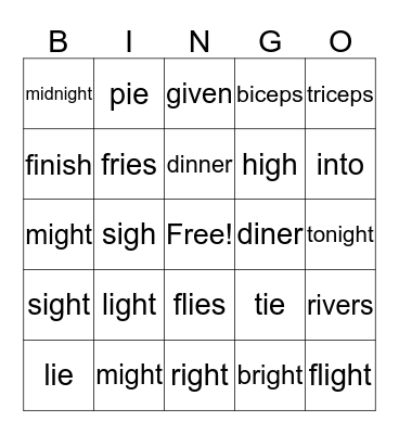 Words with /ie/ and /i/ Bingo Card