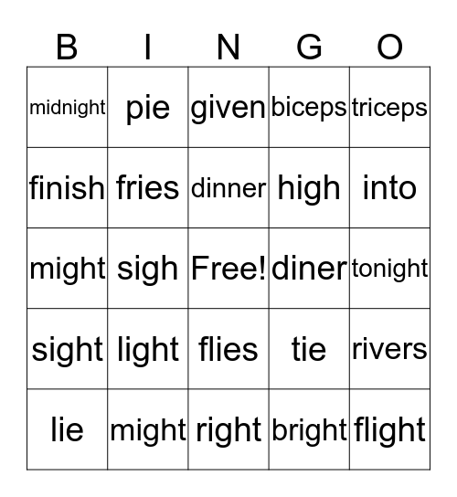 Words with /ie/ and /i/ Bingo Card