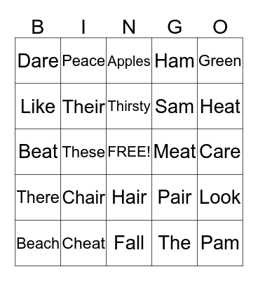 Intensive Group Bingo Card