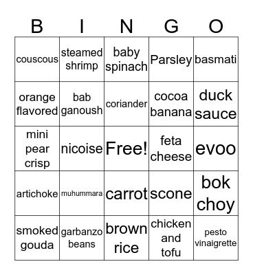 January Menu Change Bingo Card