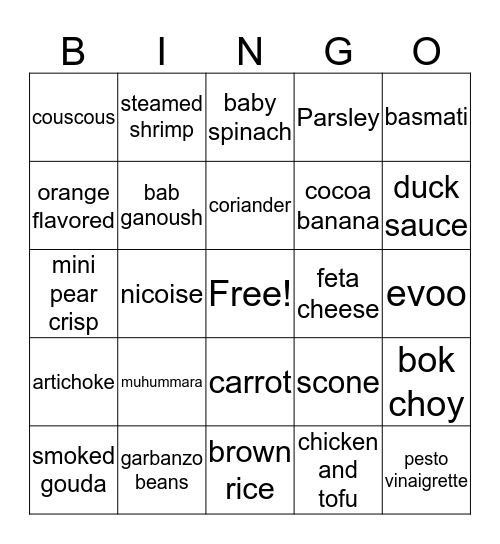 January Menu Change Bingo Card