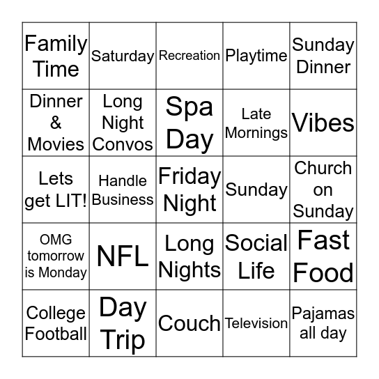 Thank GOD its Friday! Bingo Card