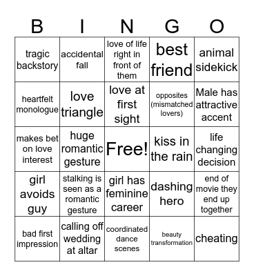 RomCom Bingo Card