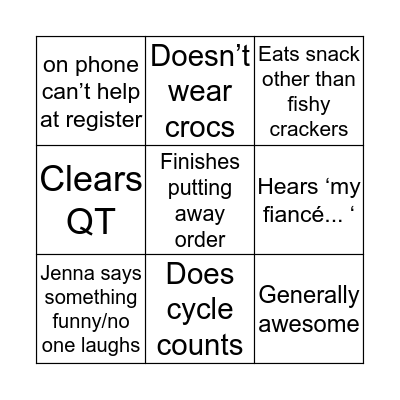 Jenna can WIN Bingo Card
