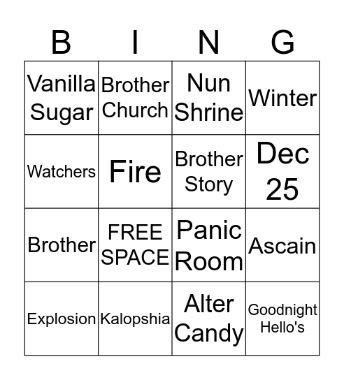 Brother Bingo Card