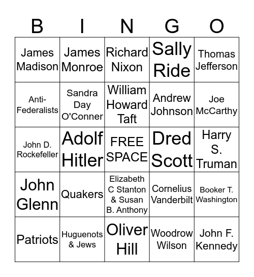 VA/ US History SOL Review Bingo - Key People Bingo Card